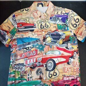 Hawaiian Men Shirt 3D Car Print Short Sleeve - Large - New